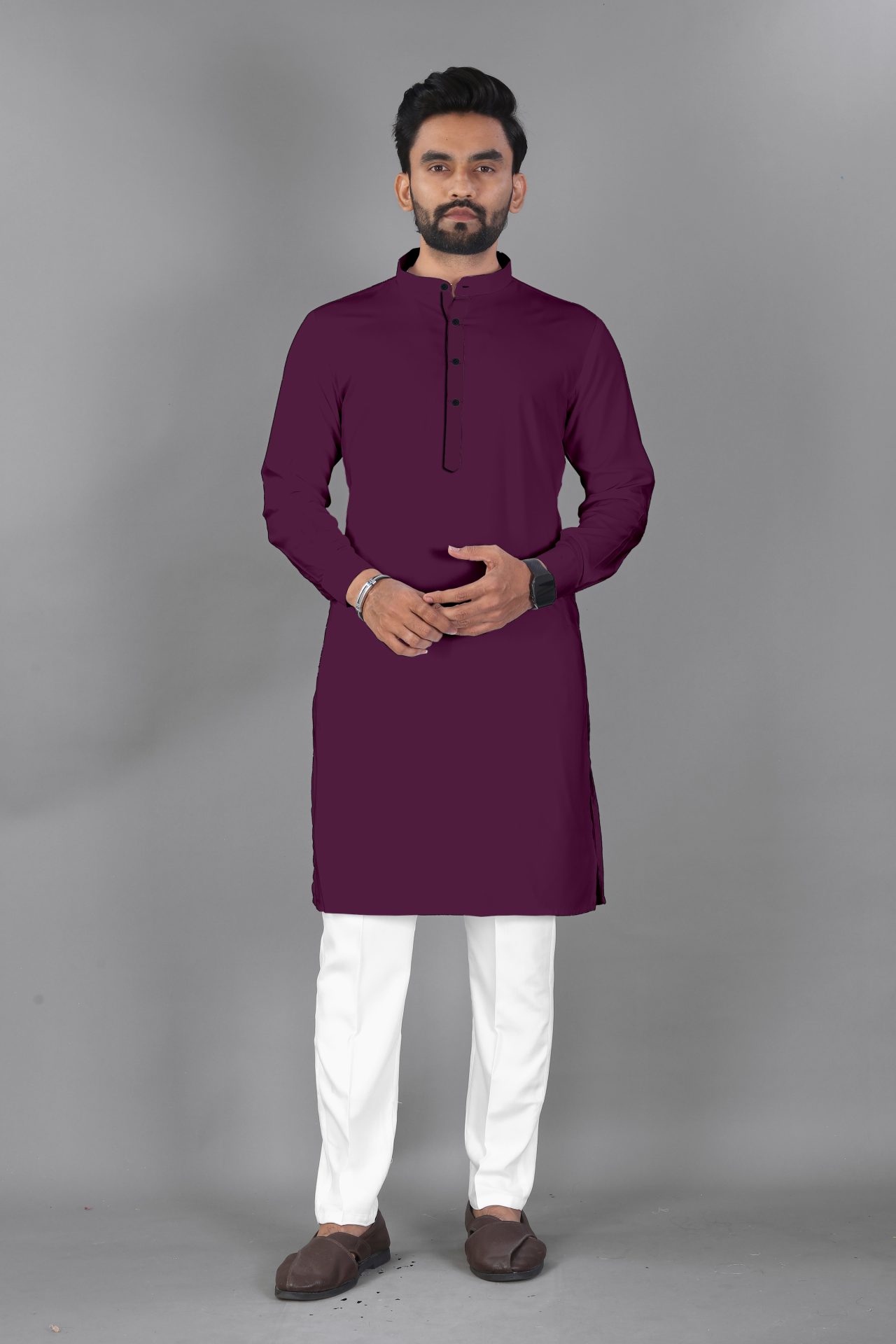 Ban Collar Purple Kurta Pajama