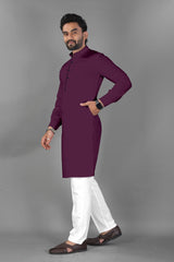 Ban Collar Purple Kurta Pajama