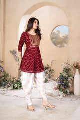 Red Rayon Dhoti Salwaar Suit