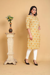 Yellow Printed Rayon Kurti Women