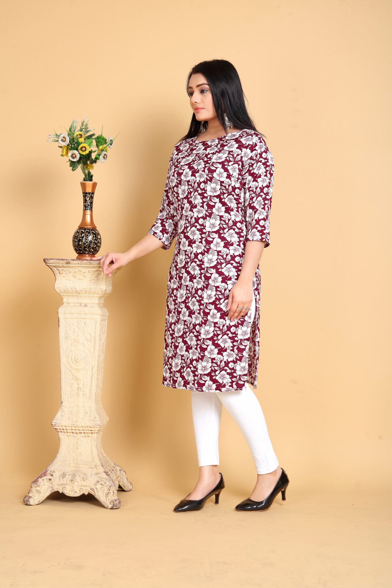 Maroon Floral Printed Kurti Women