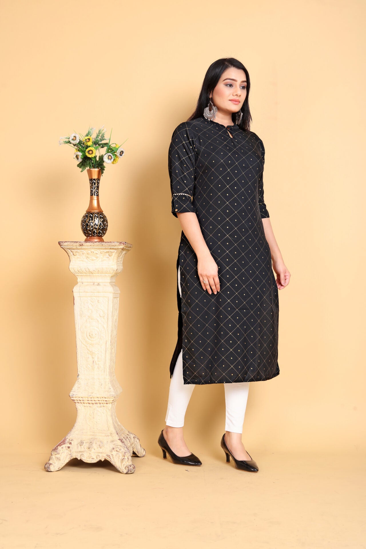 Black Cotton Rayon Kurta Women