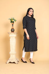 Black Cotton Rayon Kurta Women