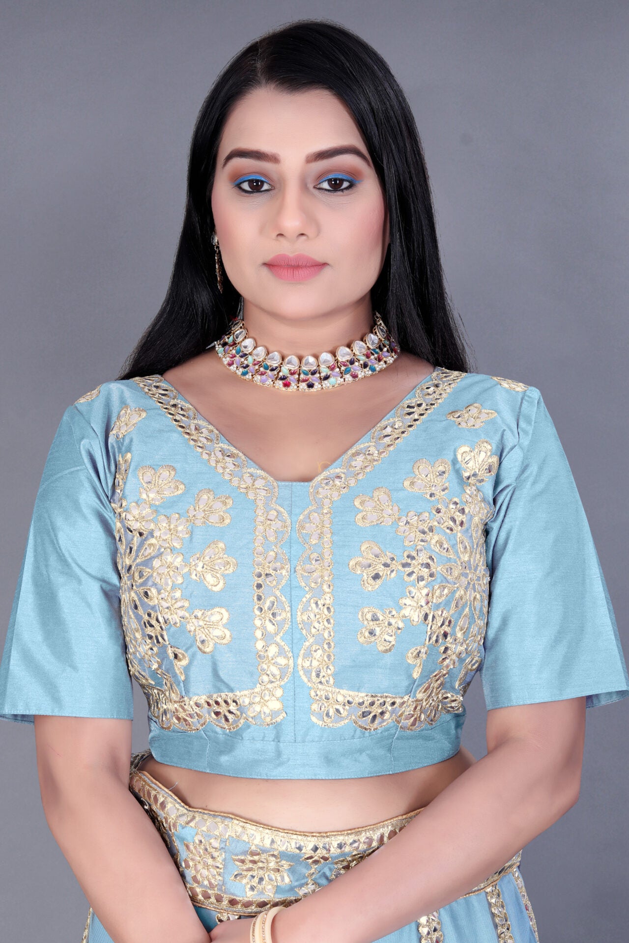 Blue Embroidered Lehenga Choli