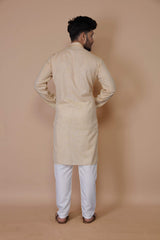 Cotton Beige Mens Kurta Pajama