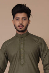 Green Embroidered Cotton Kurta Pajama