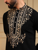 Mens Black Embroidery Kurta Pajama