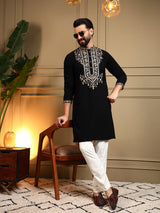 Mens Black Embroidery Kurta Pajama