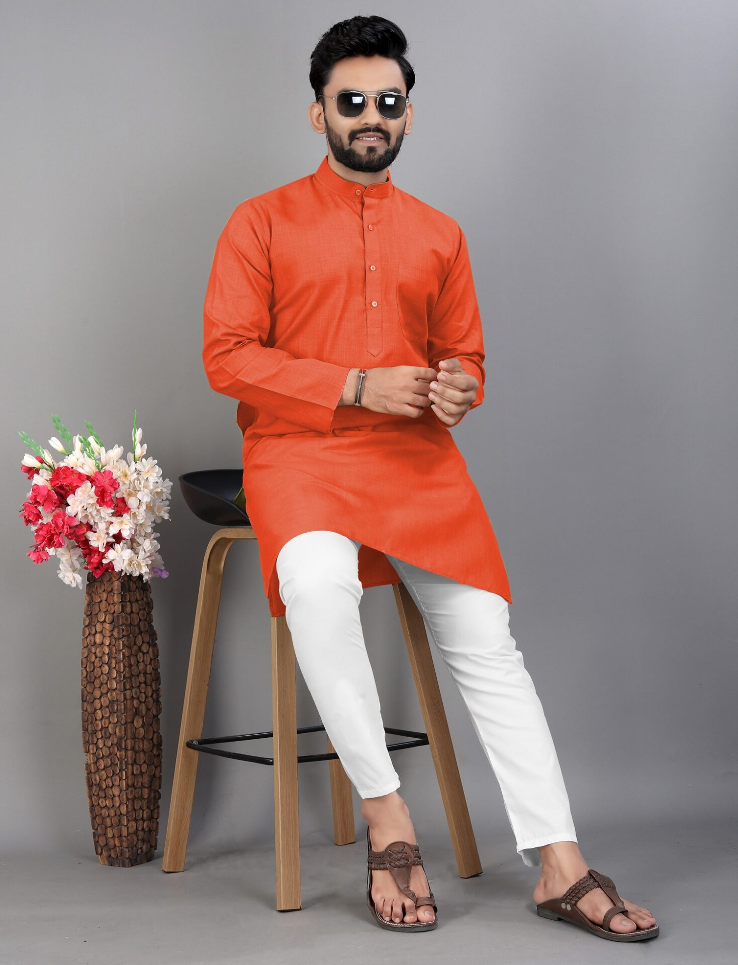 Orange Cotton Kurta Pajama