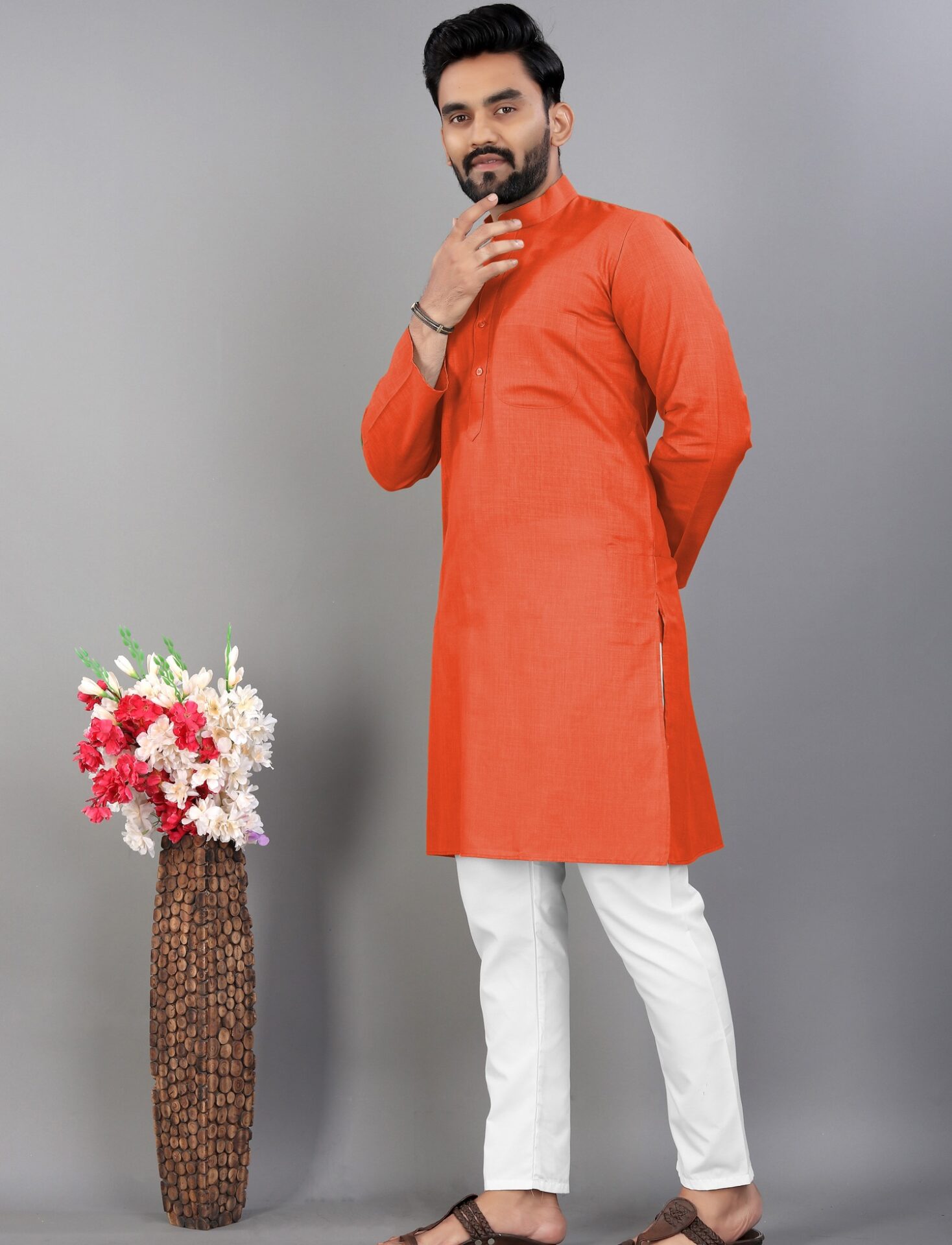 Orange Cotton Kurta Pajama