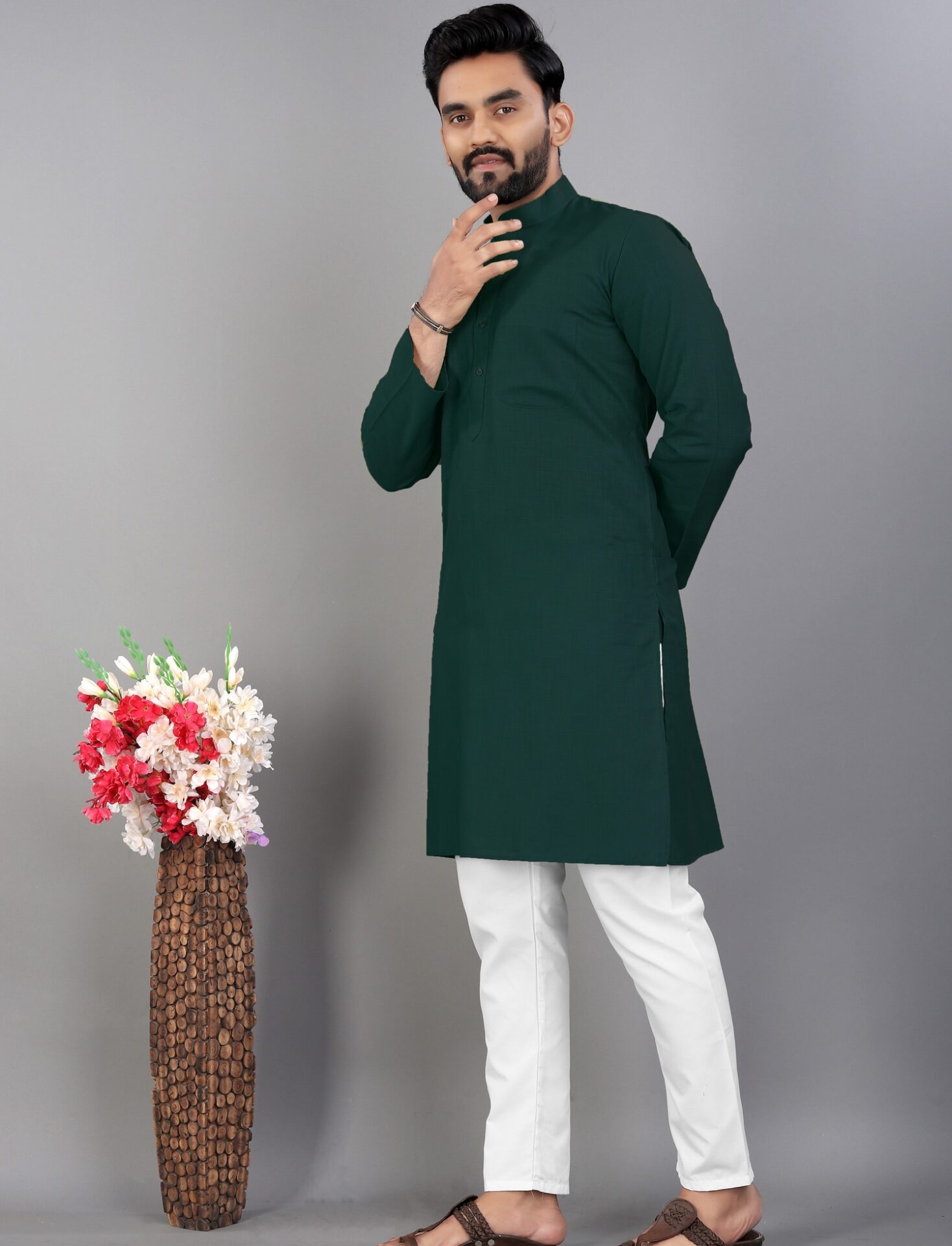 Teal Green Cotton Kurta Pajama
