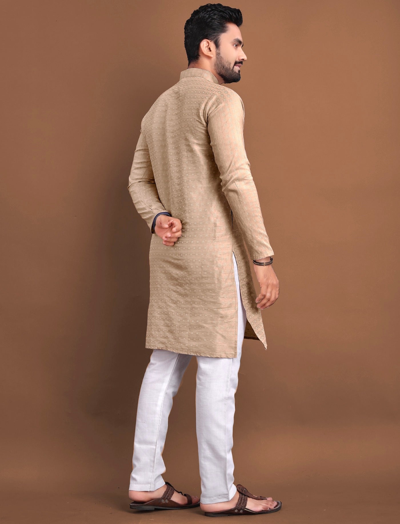 Golden Self Printed Kurta Pajama
