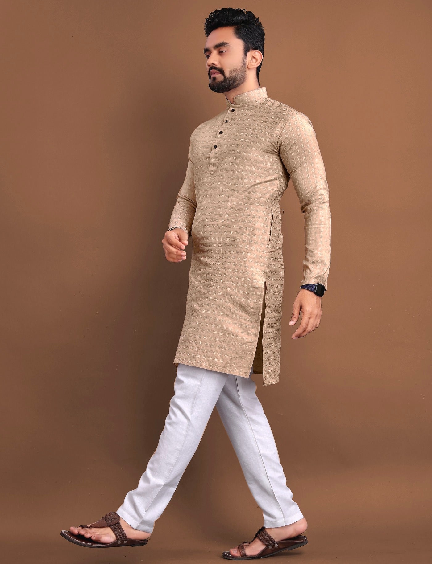 Golden Self Printed Kurta Pajama