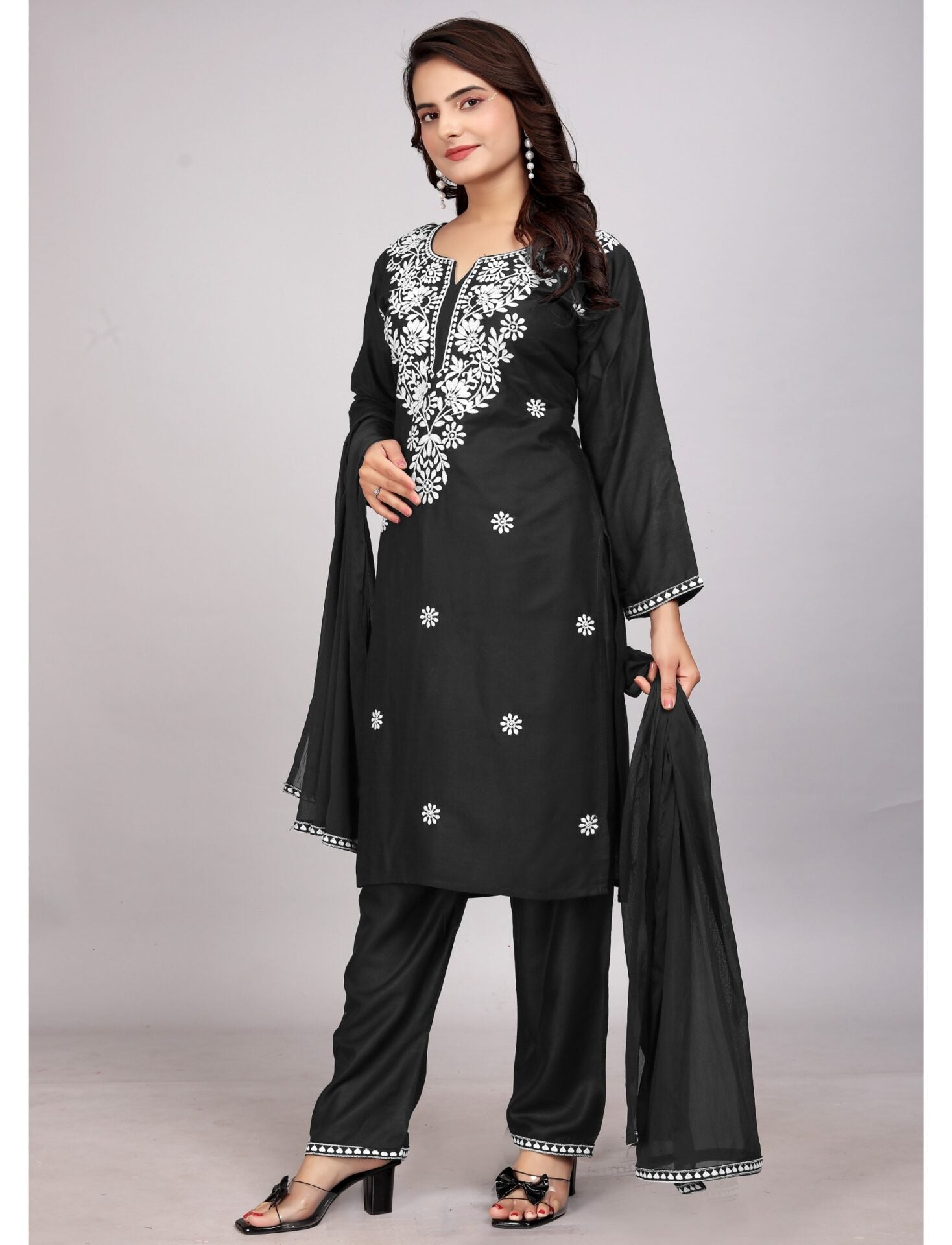 Lucknowi Work Black Kurti Set