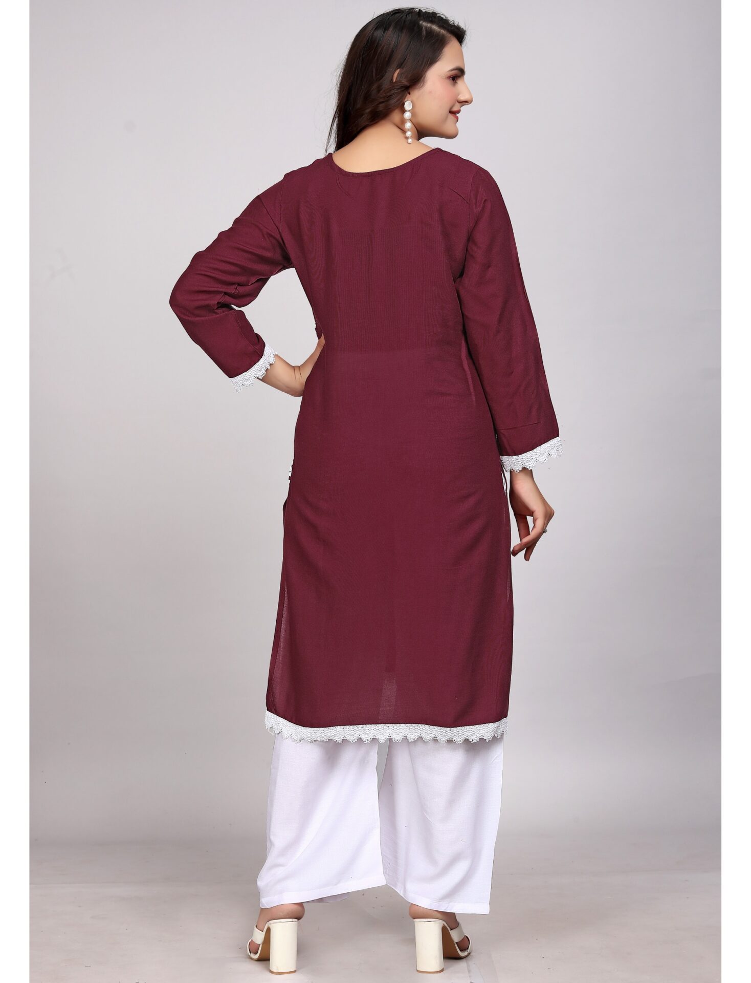 Lucknowi Maroon Rayon Kurti Set