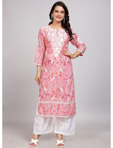 Lucknowi Pink Floral Kurti Set