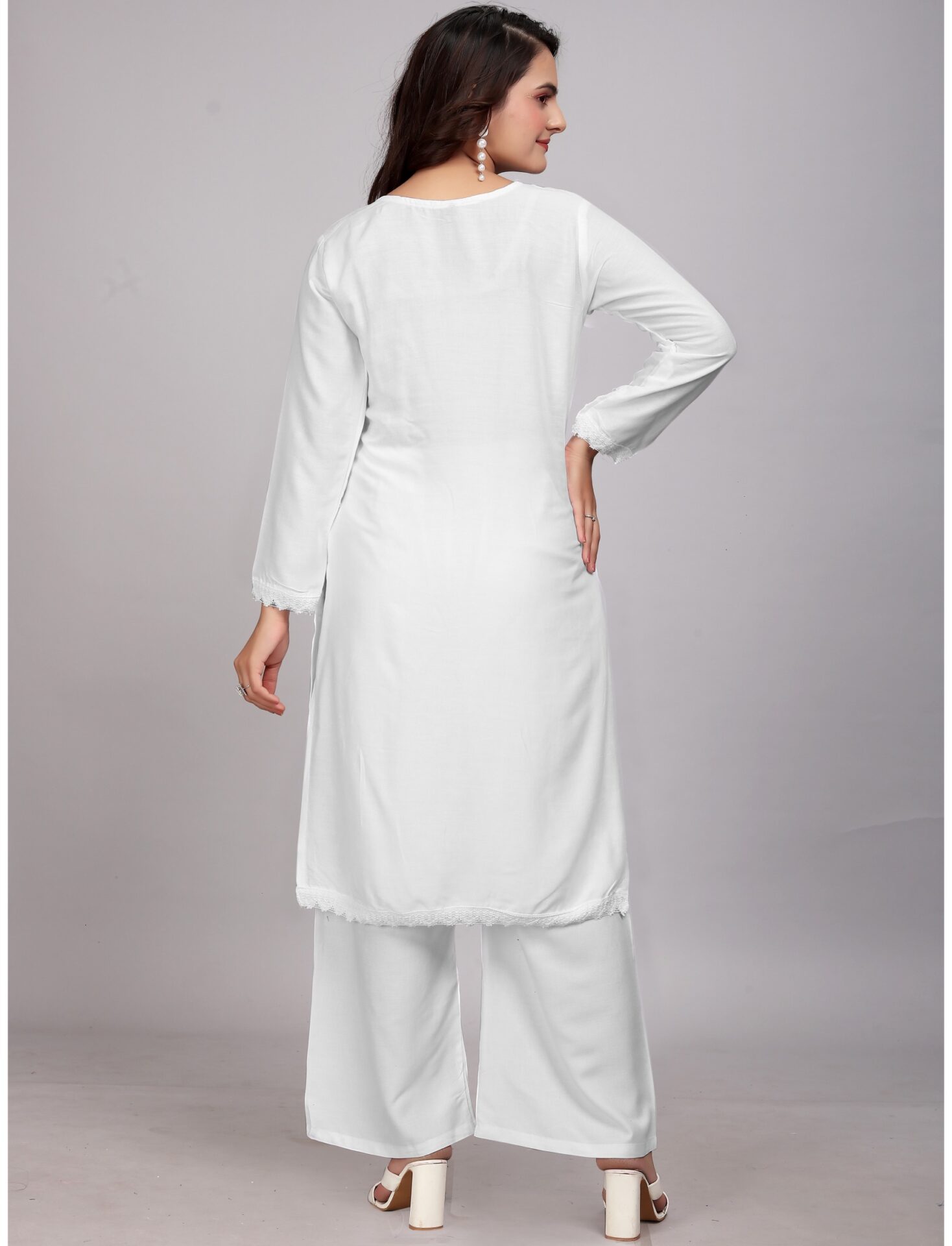 White Lucknowi Women Kurta Set