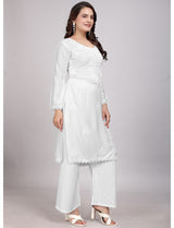 White Lucknowi Women Kurta Set