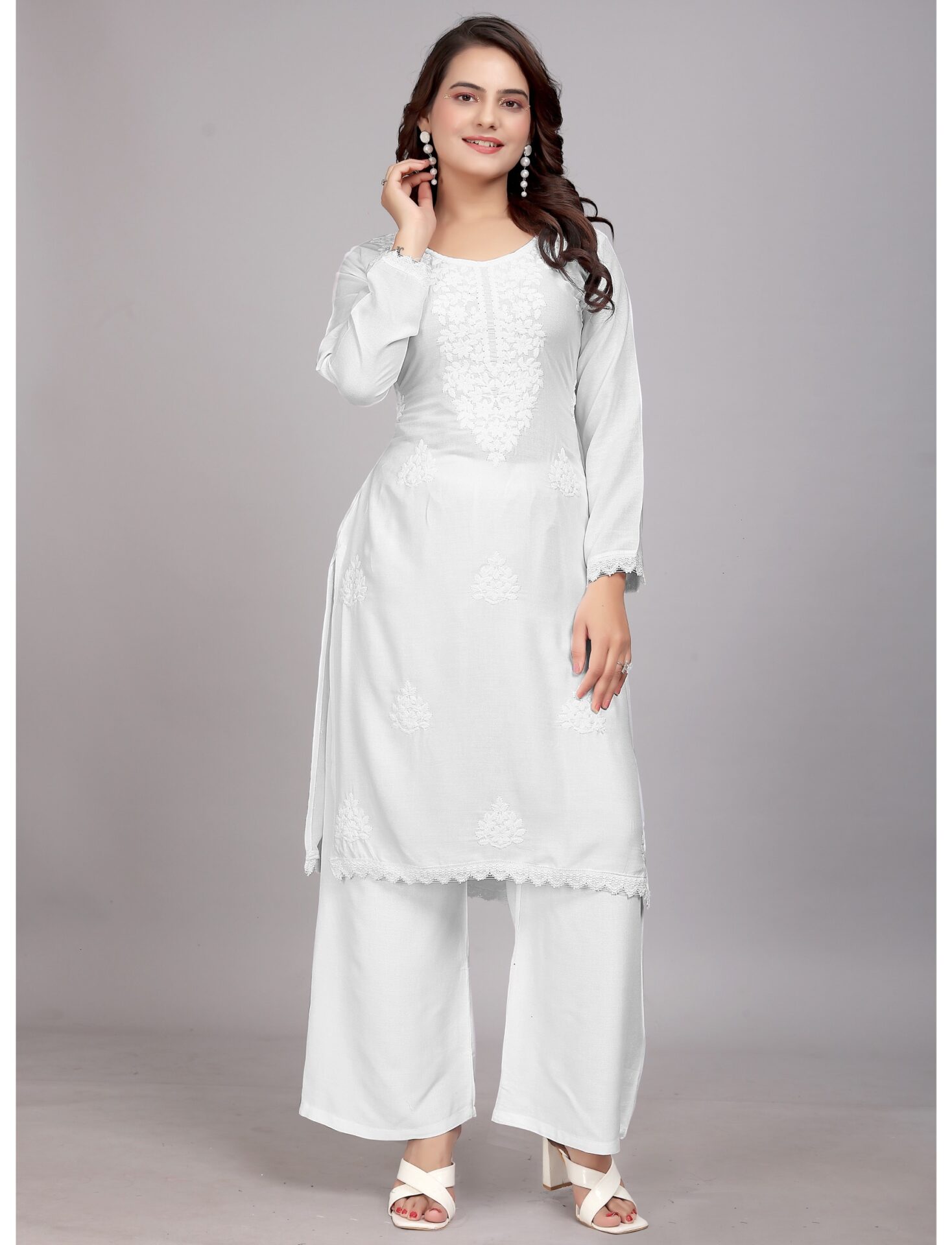 White Lucknowi Women Kurta Set