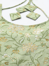 Green Floral Printed Anarkali Set