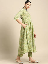 Green Floral Printed Anarkali Set