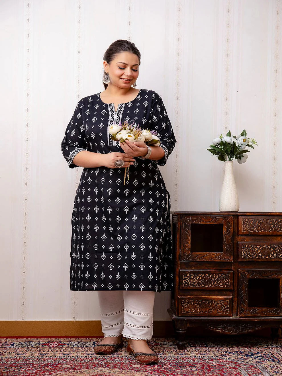 Black Printed Straight kurta