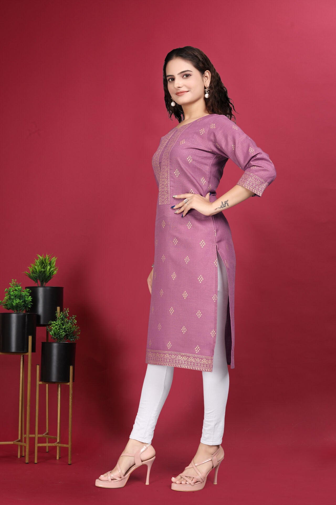 Lavender Rayon Kurti Women