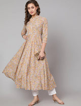Floral Printed Mandarin AnarkaliKurta