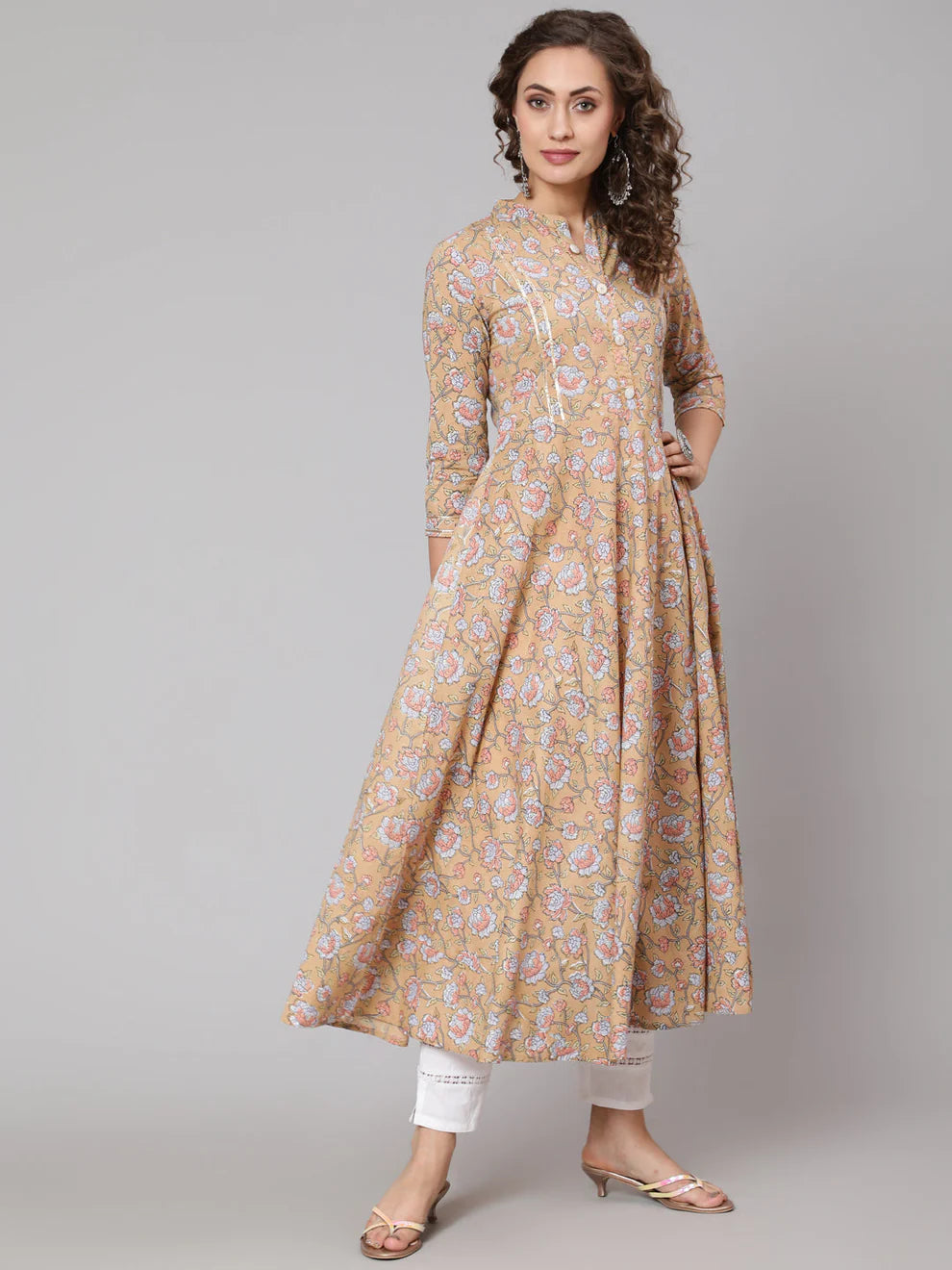 Floral Printed Mandarin AnarkaliKurta