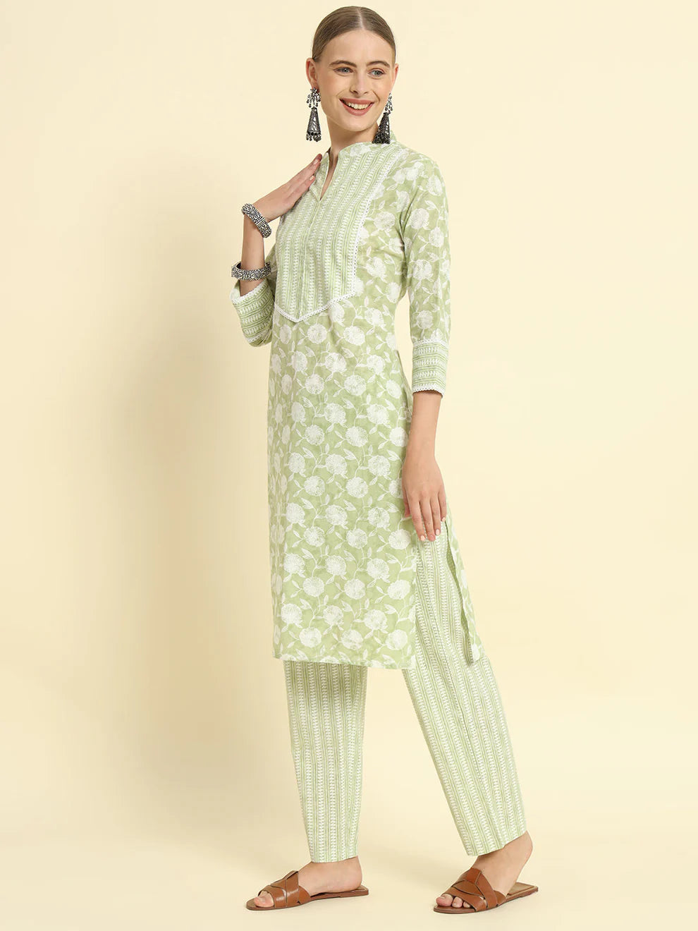 Green Printed Kurta Set Women