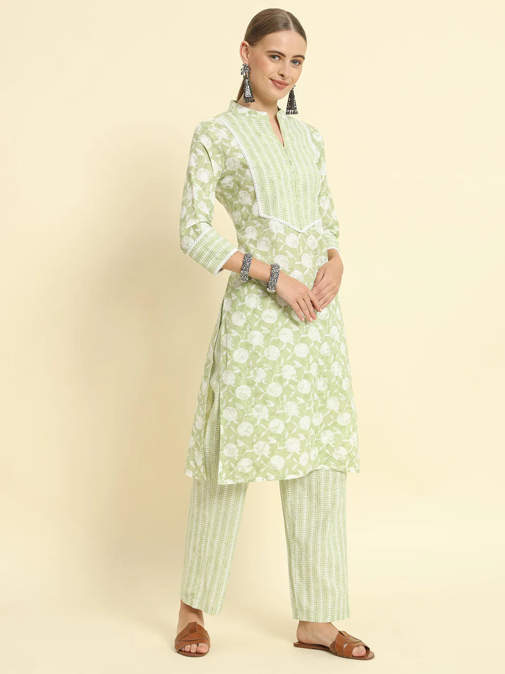 Green Printed Kurta Set Women