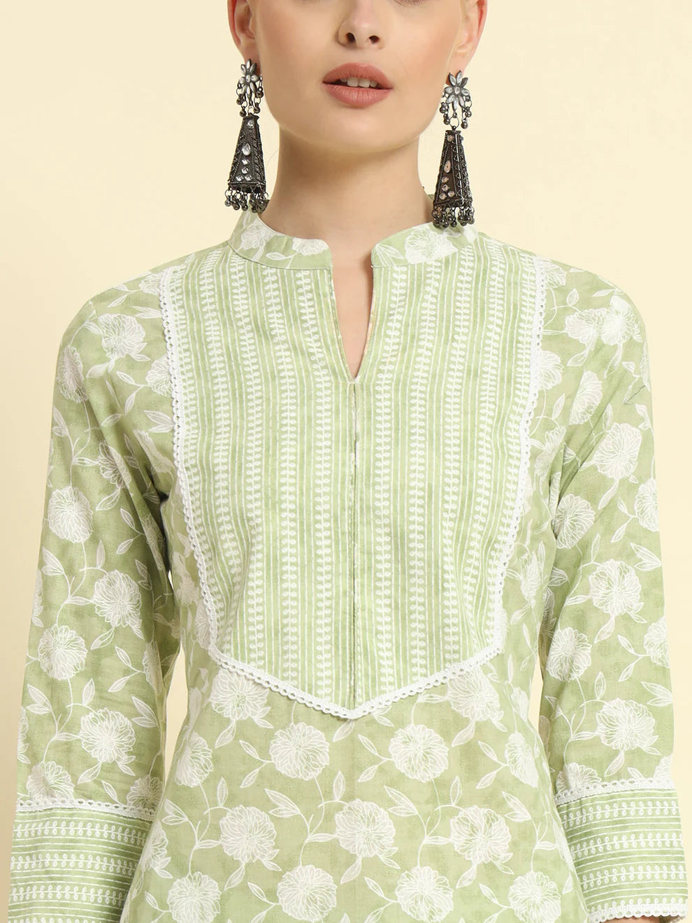 Green Printed Kurta Set Women