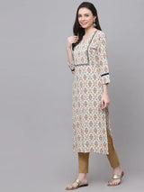 White Printed Rayon Kurta Women