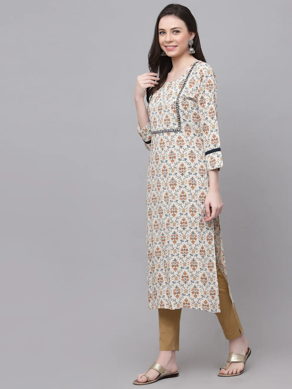 White Printed Rayon Kurta Women