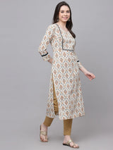 White Printed Rayon Kurta Women
