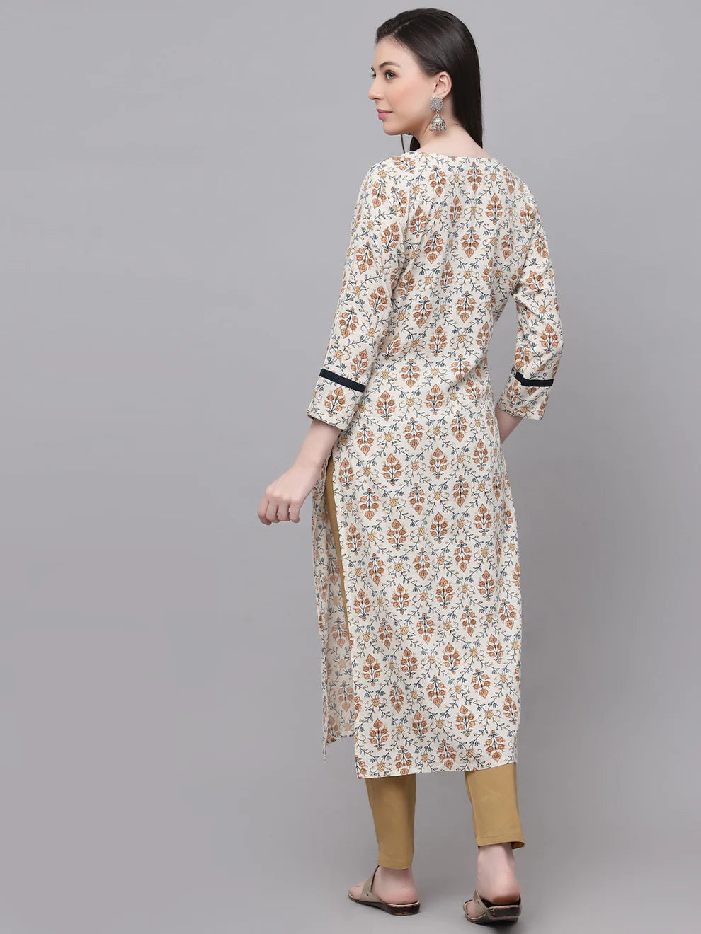 White Printed Rayon Kurta Women
