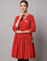 bandhani red short kurti women