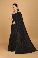 Sequins Designer Black Saree