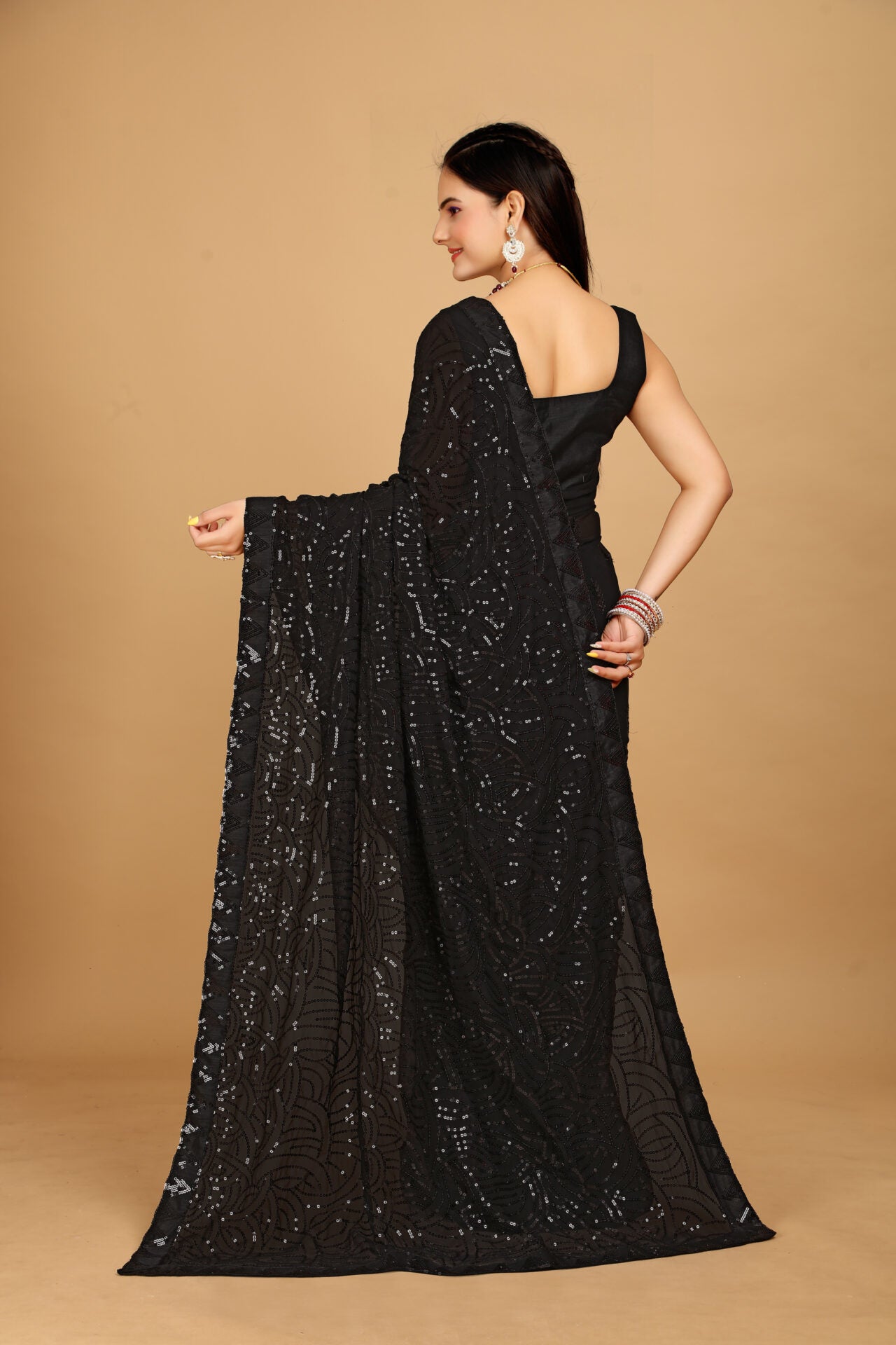 Sequins Designer Black Saree