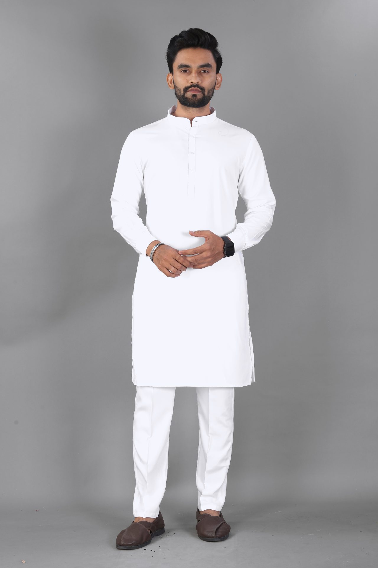 Ban collar white kurta pajama