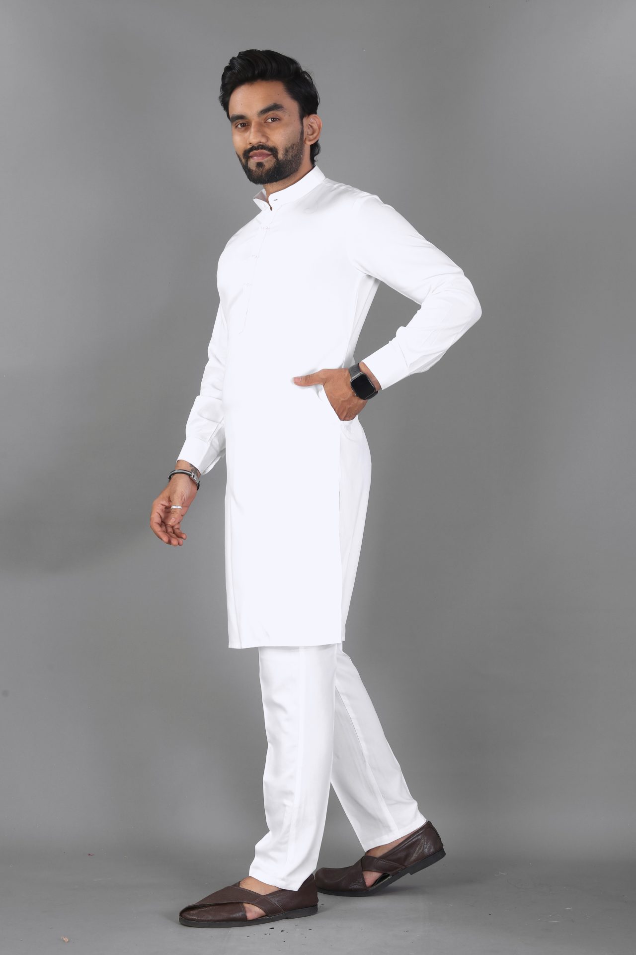 Ban collar white kurta pajama