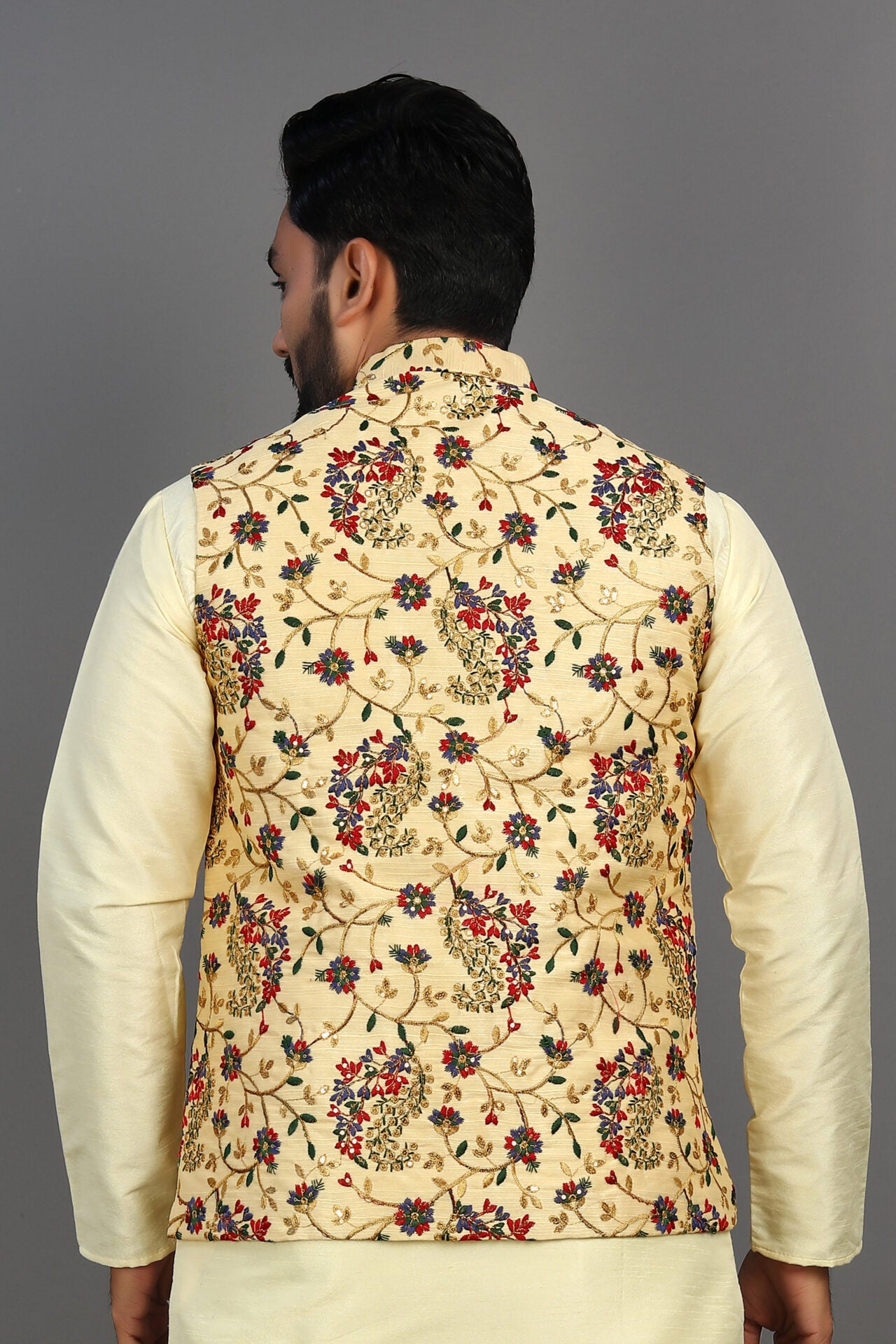 Printed Silk Nehru Jacket Mens