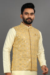 Georgette Mirror-work Nehru Jacket Mens