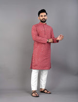 Dusty Red Sequins Chikankari Kurta Pajama