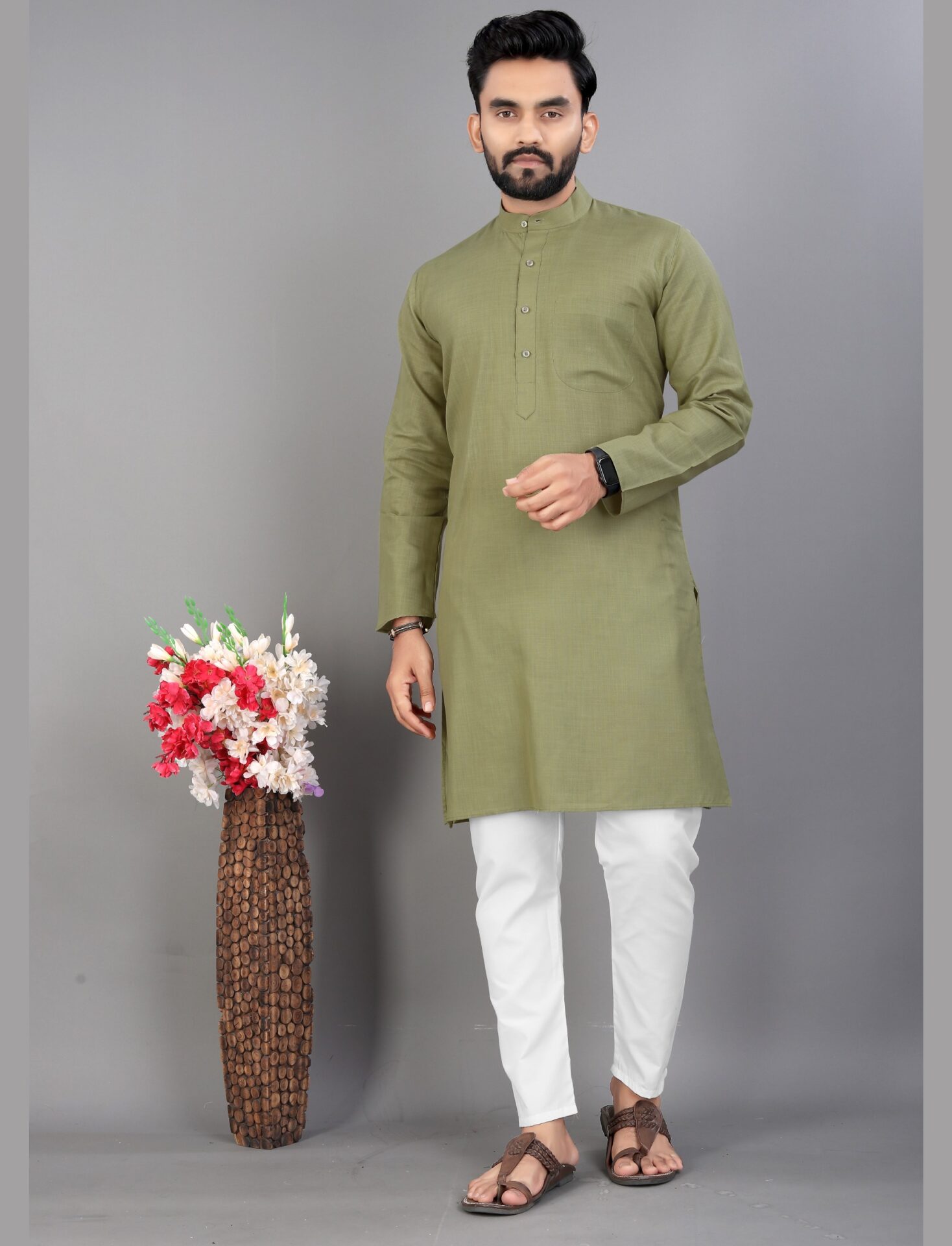 Cotton Light Green Kurta Pajama