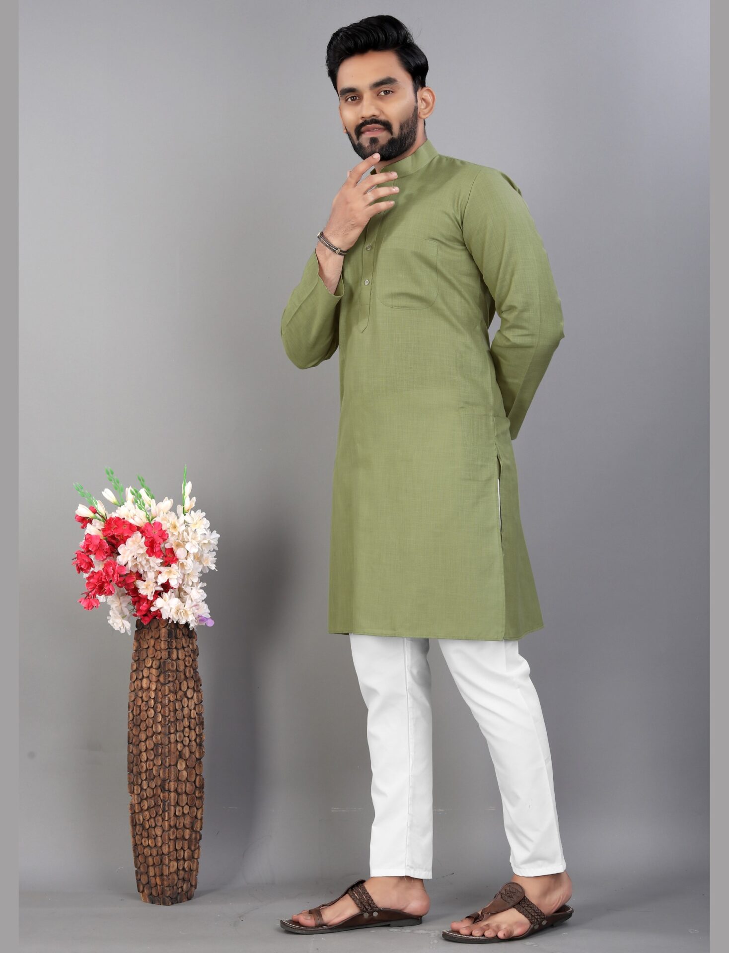 Cotton Light Green Kurta Pajama