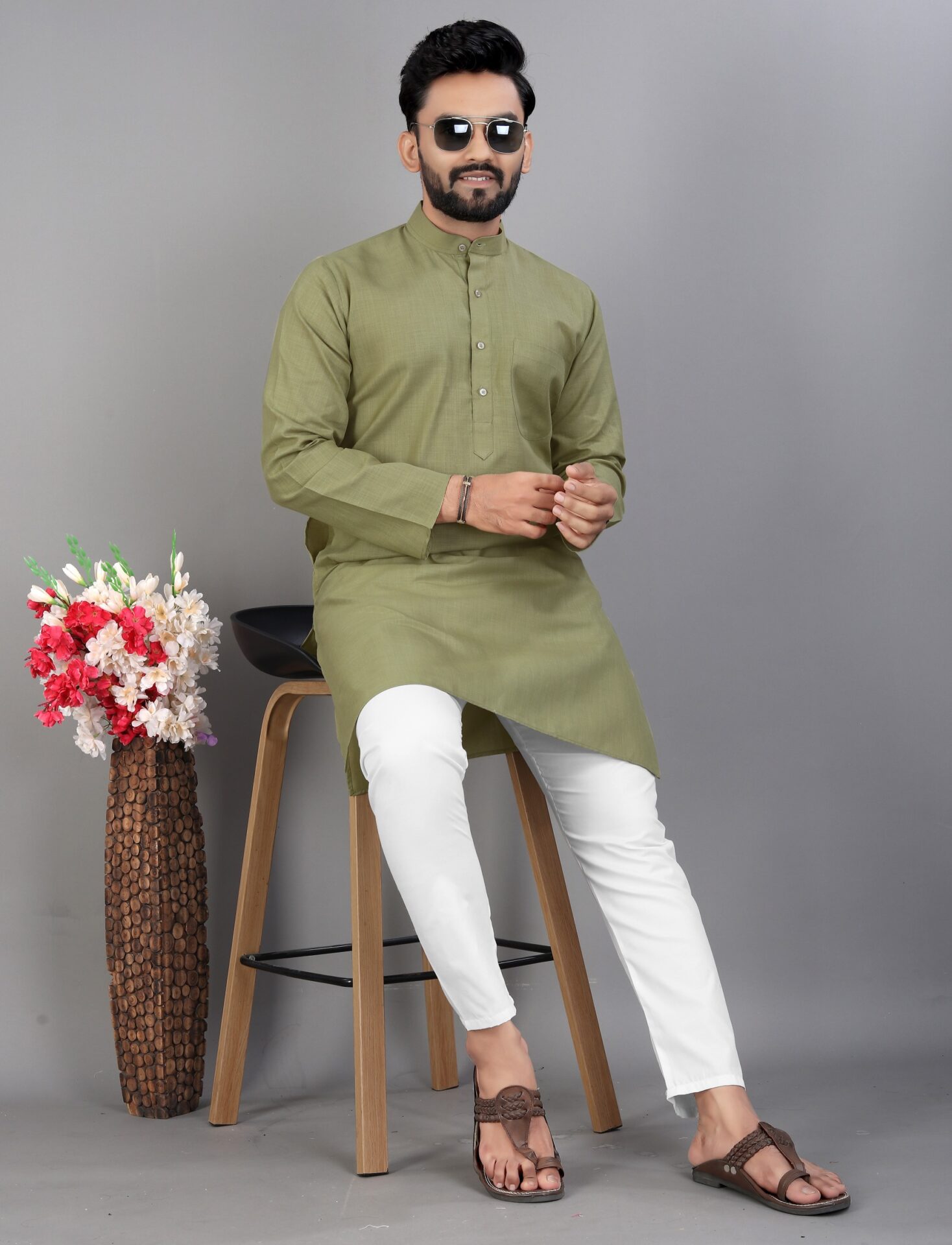 Cotton Light Green Kurta Pajama