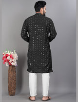 Black Cotton Mirror Kurta Pajama