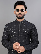 Black Cotton Mirror Kurta Pajama