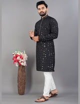 Black Cotton Mirror Kurta Pajama